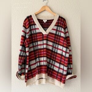St. John's Bay V-Neck Plaid Sweater - Red and Cream